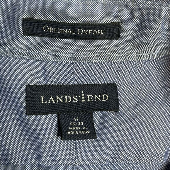 Lands End Original Oxford Men's Size 17 Blue‎ Button Down Long Sleeve Shirt - Picture 4 of 5
